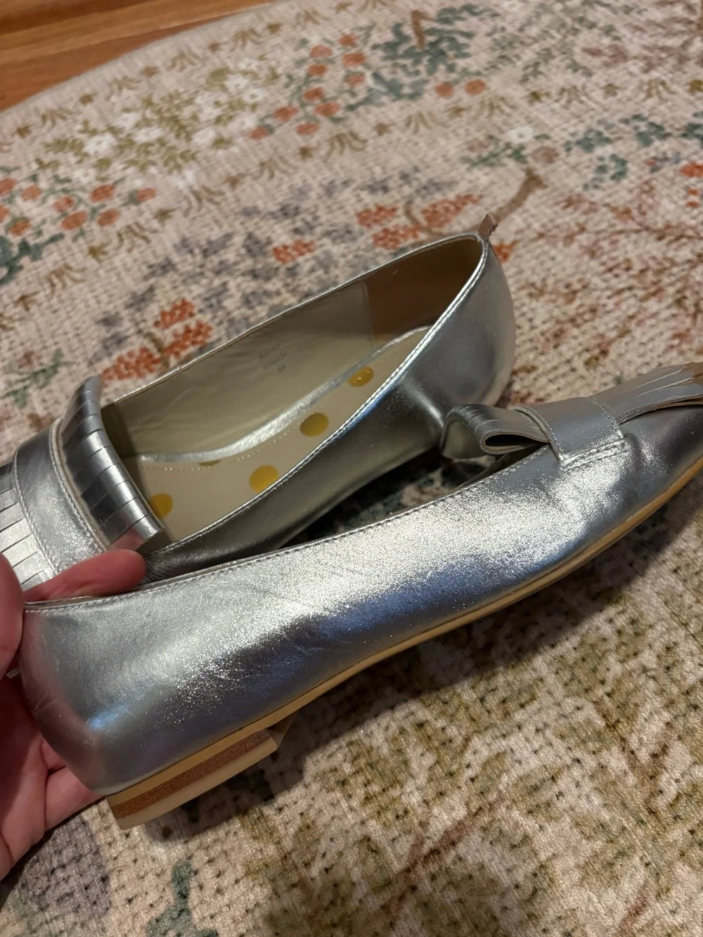 Boden Sophie fringed metallic leather loafers. Size 38
